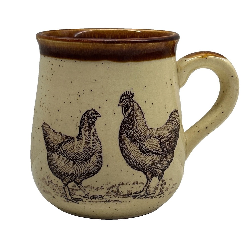 Vintage 1979 Enesco Country Road Chicken Rooster Coffee Mug Japan Brown Cream